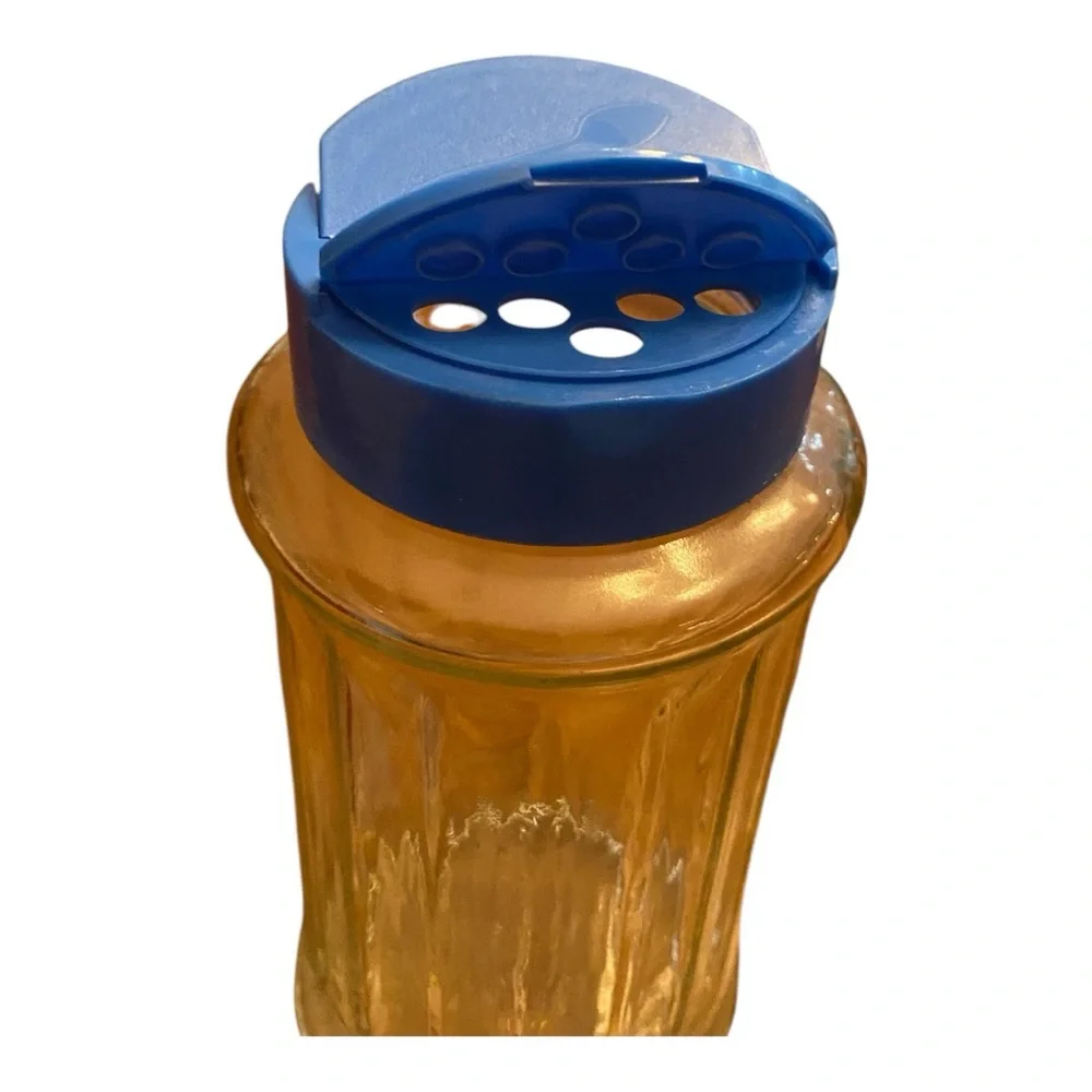 Vintage 1980s NutraSweet Ribbed Glass Counter Jar Retro Shaker Blue
